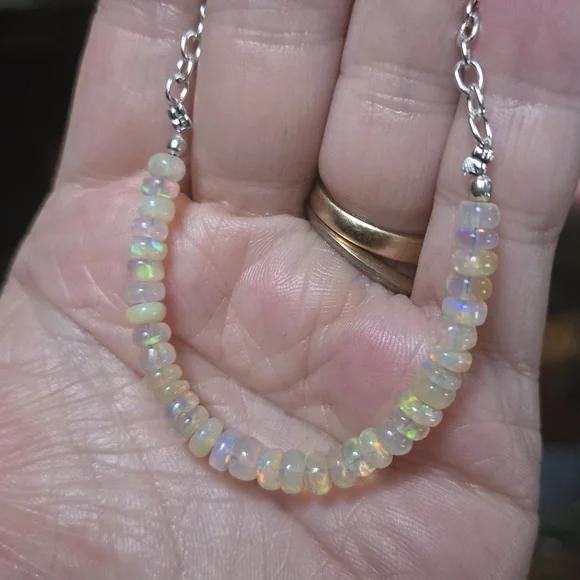 Fire Opal Natural 1-2k ×35 & sterling Rhondel Bracelet Sz8.5" Adjustable - Picture 8 of 8